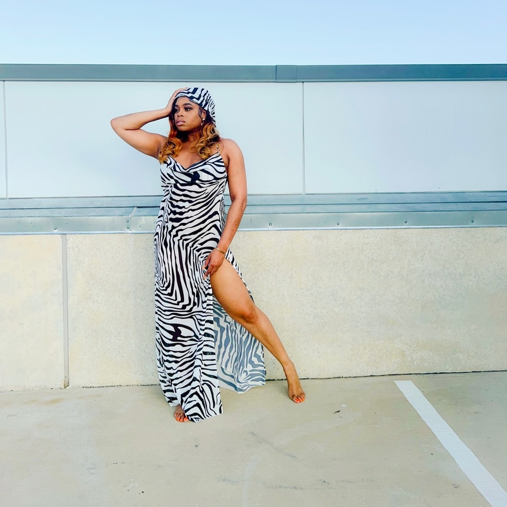 Zebra print maxi dress & scarf set